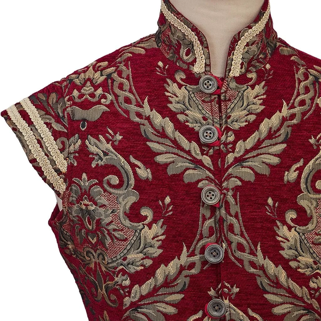 CosplayDiy Mens Tudor Vest Victorian Suit Vest Tudor Jerkin Gothic Steampunk Waistcoat