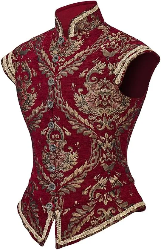 CosplayDiy Mens Tudor Vest Victorian Suit Vest Tudor Jerkin Gothic Steampunk Waistcoat