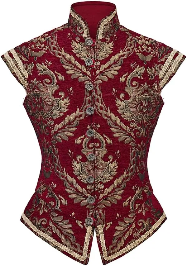 CosplayDiy Mens Tudor Vest Victorian Suit Vest Tudor Jerkin Gothic Steampunk Waistcoat