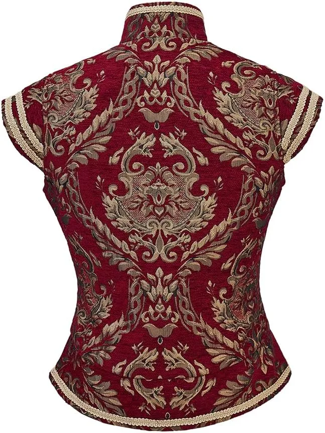 CosplayDiy Mens Tudor Vest Victorian Suit Vest Tudor Jerkin Gothic Steampunk Waistcoat