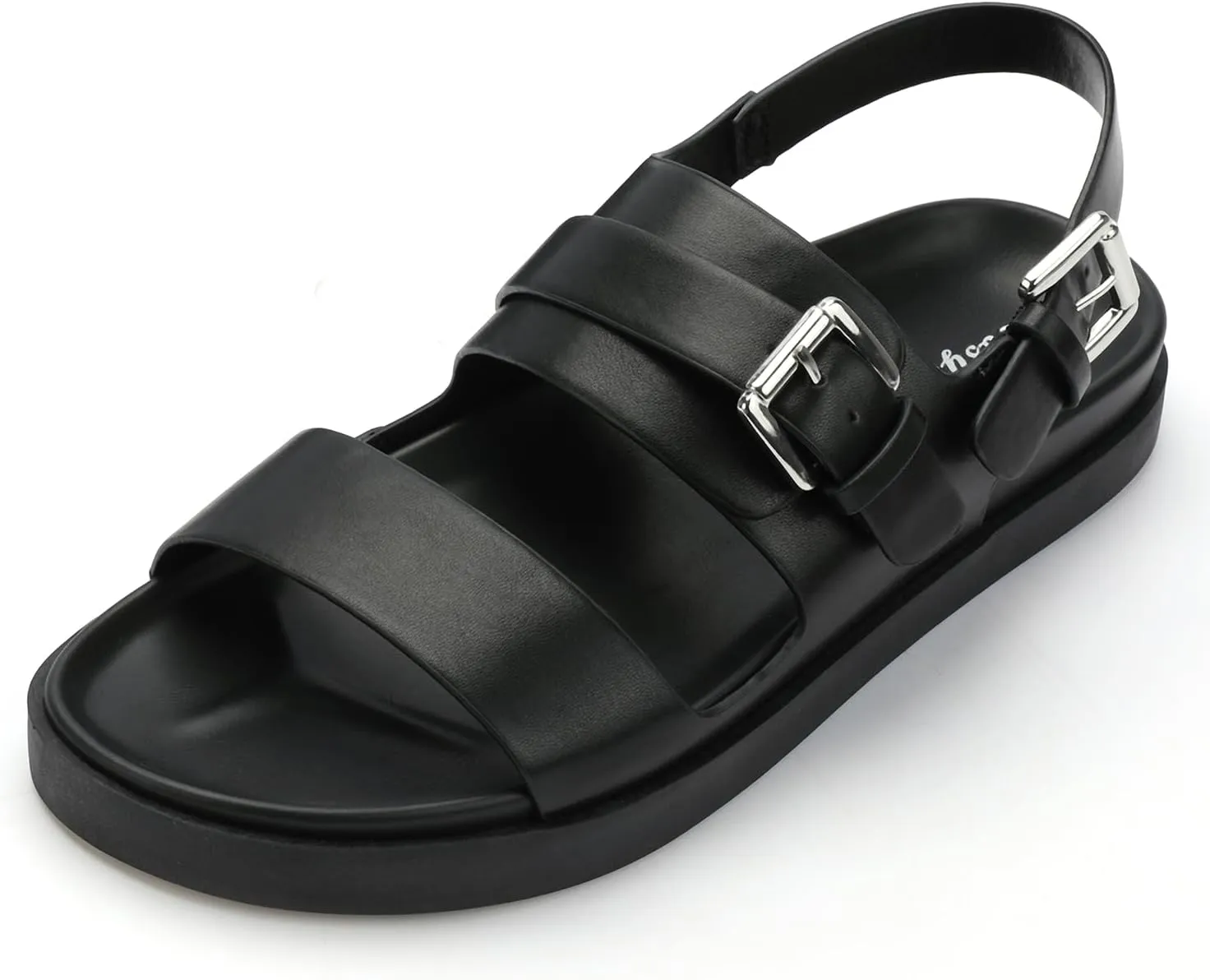 CosyFever Women's Black Slip On Flat Footbed Sandals Adjustable Back Strap Comfortable Walking Shoes for Casual Outfits Summer Work - 8.5 B(M) US