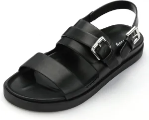 CosyFever Women's Black Slip On Flat Footbed Sandals Adjustable Back Strap Comfortable Walking Shoes for Casual Outfits Summer Work - 8.5 B(M) US