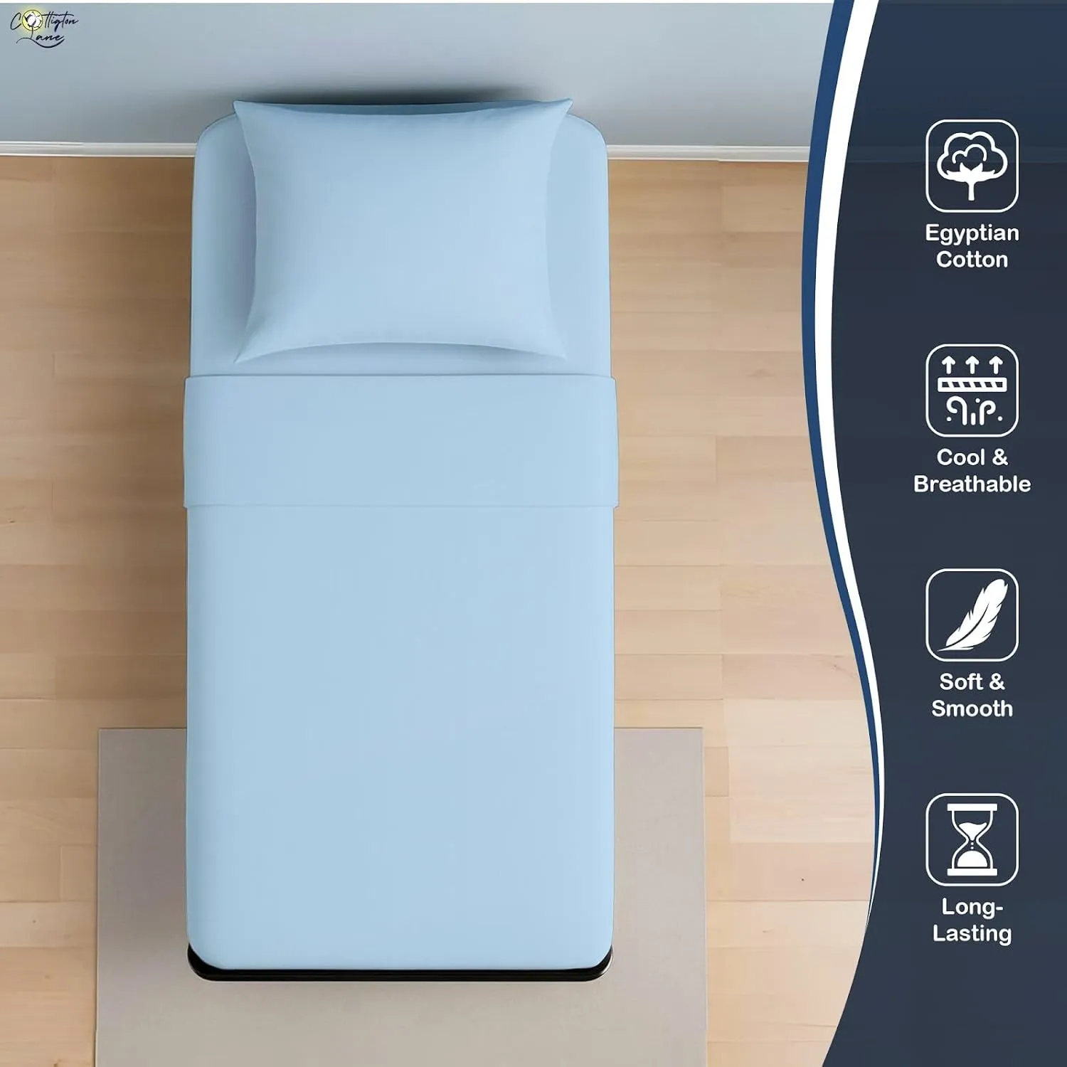 Cottington Lane 4 Piece Cot Sheets 25x75 Set, Premium Egyptian Cotton Sheets, Perfect for Narrow Twin, Camp Bunk, Army Cots, Trifold Mattress, Camping Cot, Guest Bed Replacement, Light Blue