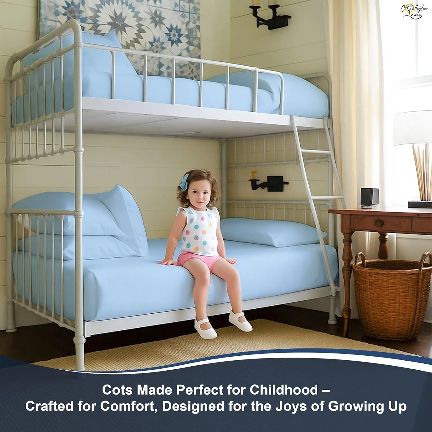 Cottington Lane 4 Piece Cot Sheets 25x75 Set, Premium Egyptian Cotton Sheets, Perfect for Narrow Twin, Camp Bunk, Army Cots, Trifold Mattress, Camping Cot, Guest Bed Replacement, Light Blue