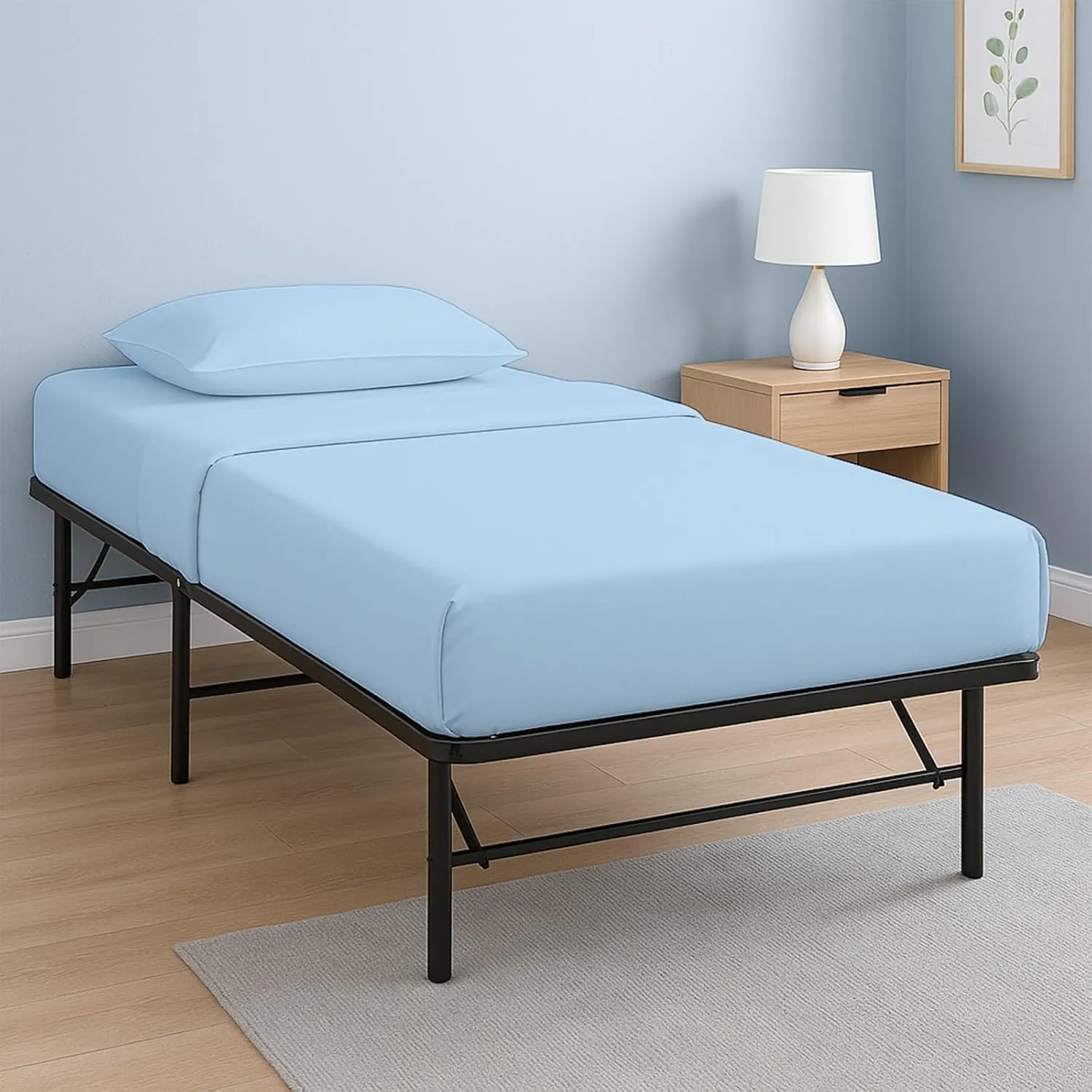 Cottington Lane 4 Piece Cot Sheets 25x75 Set, Premium Egyptian Cotton Sheets, Perfect for Narrow Twin, Camp Bunk, Army Cots, Trifold Mattress, Camping Cot, Guest Bed Replacement, Light Blue