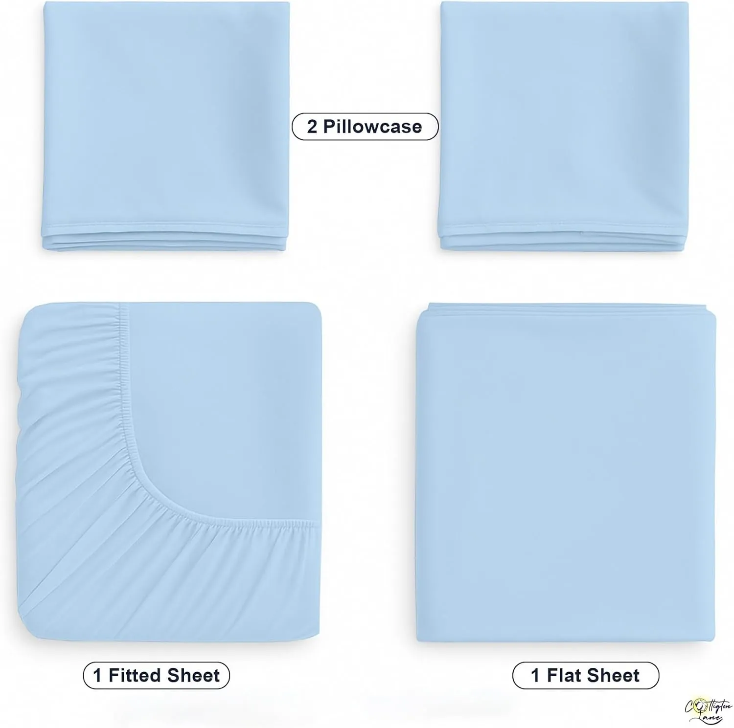 Cottington Lane 4 Piece Cot Sheets 25x75 Set, Premium Egyptian Cotton Sheets, Perfect for Narrow Twin, Camp Bunk, Army Cots, Trifold Mattress, Camping Cot, Guest Bed Replacement, Light Blue