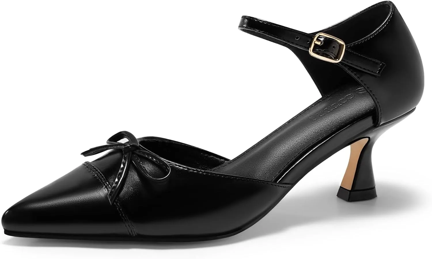 Coutgo Womens Bow Kitten Heels Low Heel Dress Shoes Closed Pointed Toe Ankle Strap D'Orsay Pumps