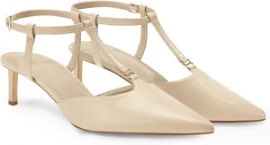 Coutgo Womens Kitten Heels T Strap Closed Pointed Toe Pumps Low Heel Ankle Strap Comfortable Dress Shoes