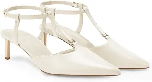 Coutgo Womens Kitten Heels T Strap Closed Pointed Toe Pumps Low Heel Ankle Strap Comfortable Dress Shoes
