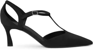 Coutgo Womens Low Kitten Heels T Strap Closed Pointed Toe Ankle Buckle Pumps Wedding Party Dress Shoes