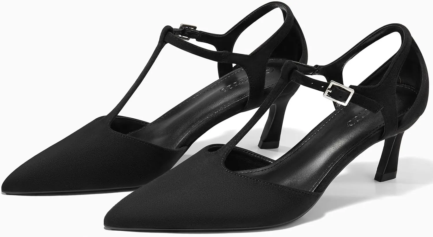 Coutgo Womens Low Kitten Heels T Strap Closed Pointed Toe Ankle Buckle Pumps Wedding Party Dress Shoes