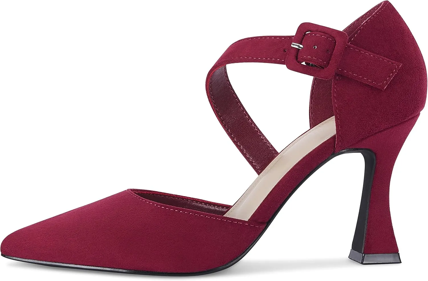 Coutgo Women's One Cross Strap Pumps Pointed Toe Stiletto High Heels Buckle Strap Dress Party Wedding Shoes