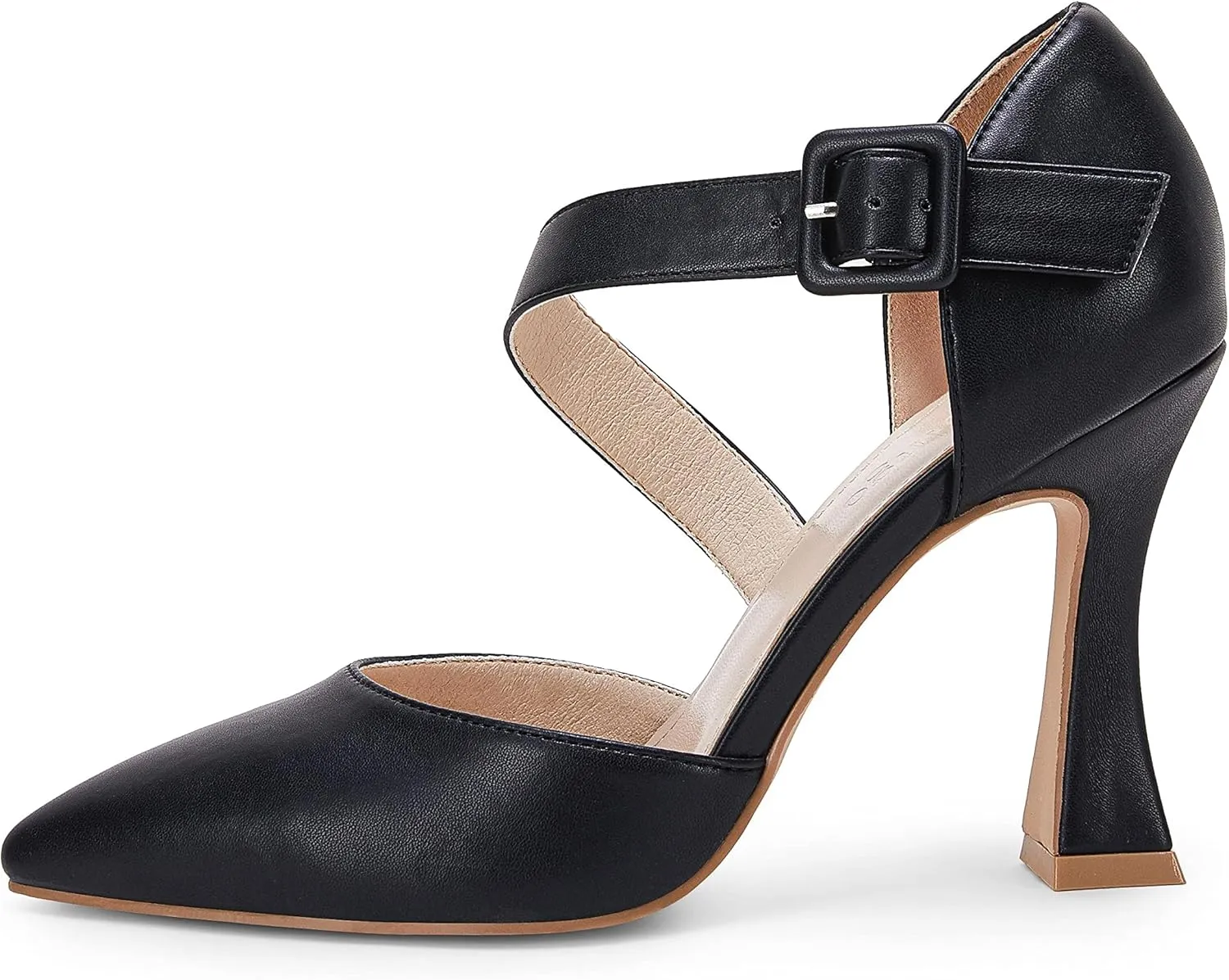 Coutgo Women's One Cross Strap Pumps Pointed Toe Stiletto High Heels Buckle Strap Dress Party Wedding Shoes