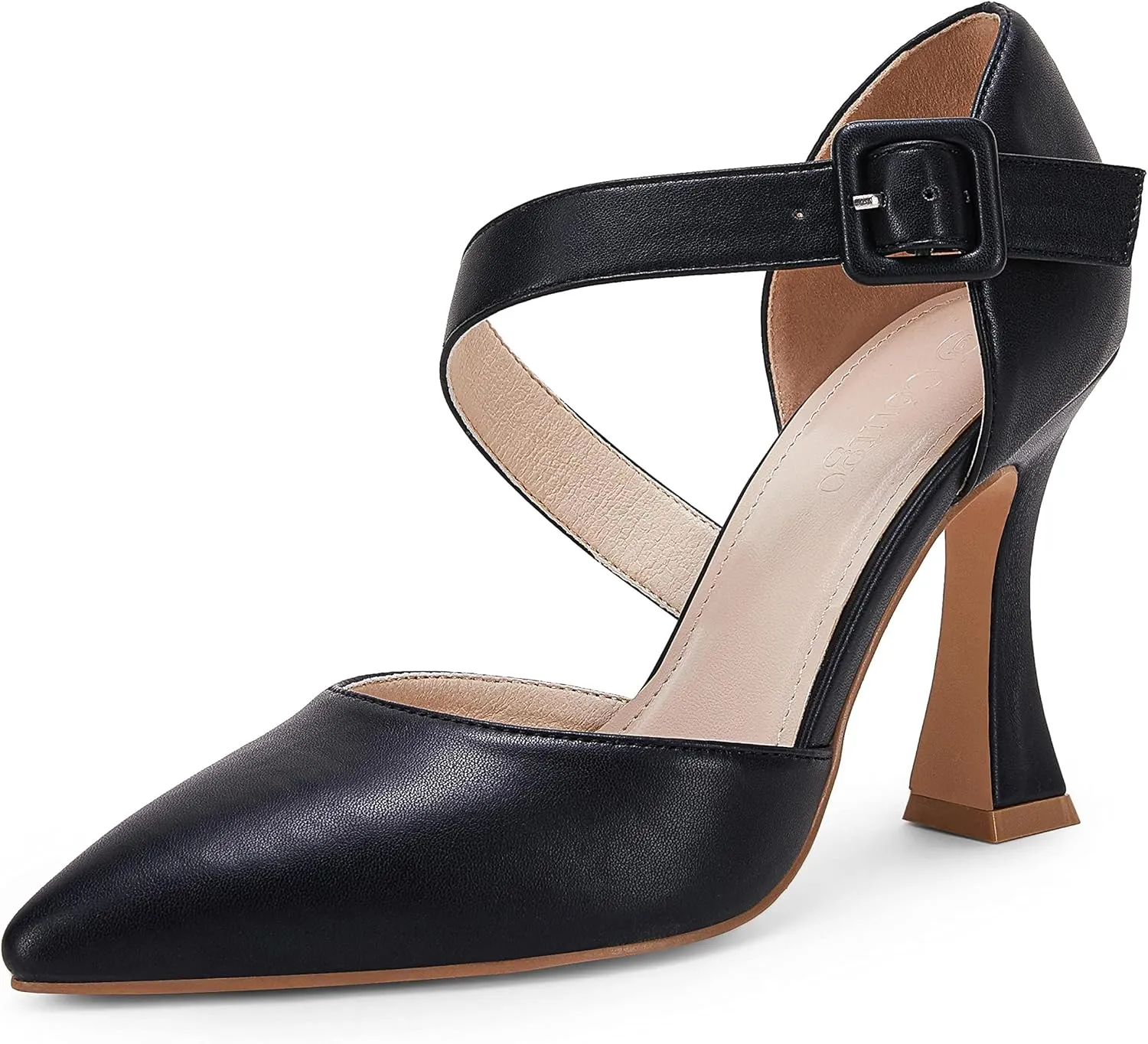 Coutgo Women's One Cross Strap Pumps Pointed Toe Stiletto High Heels Buckle Strap Dress Party Wedding Shoes