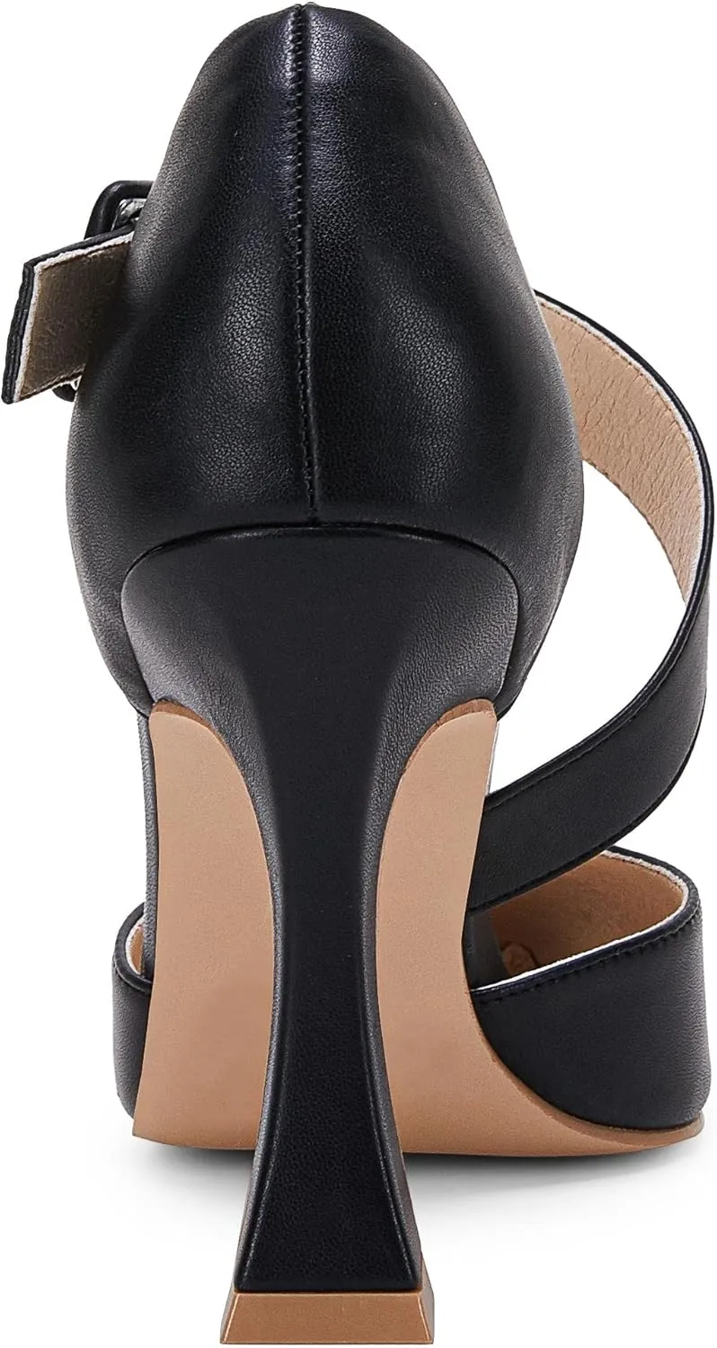 Coutgo Women's One Cross Strap Pumps Pointed Toe Stiletto High Heels Buckle Strap Dress Party Wedding Shoes