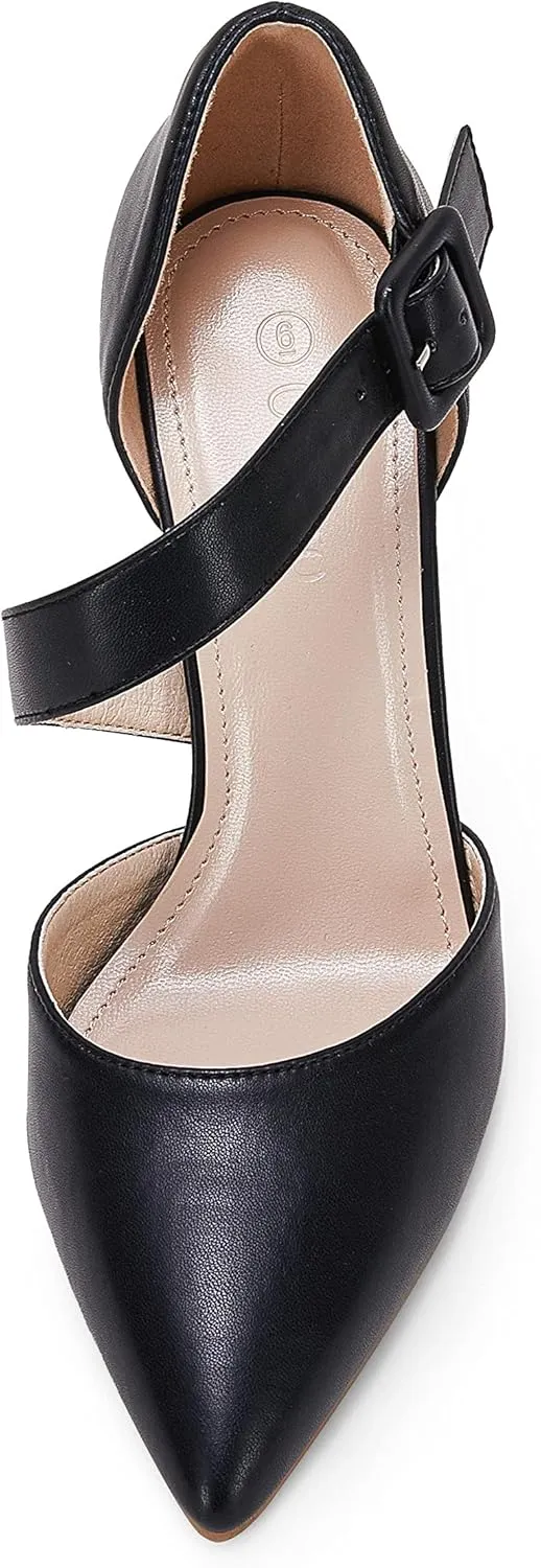 Coutgo Women's One Cross Strap Pumps Pointed Toe Stiletto High Heels Buckle Strap Dress Party Wedding Shoes