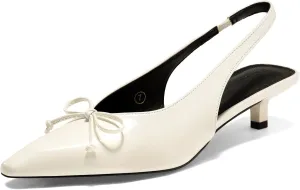 Coutgo Womens Slingback Kitten Low Heels Dress Shoes Closed Pointed Toe Bow Tie Slip on Office Work Pumps