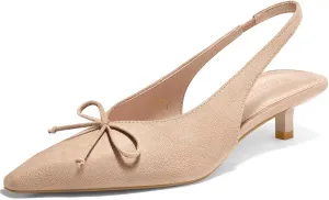 Coutgo Womens Slingback Kitten Low Heels Dress Shoes Closed Pointed Toe Bow Tie Slip on Office Work Pumps