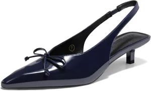 Coutgo Womens Slingback Kitten Low Heels Dress Shoes Closed Pointed Toe Bow Tie Slip on Office Work Pumps