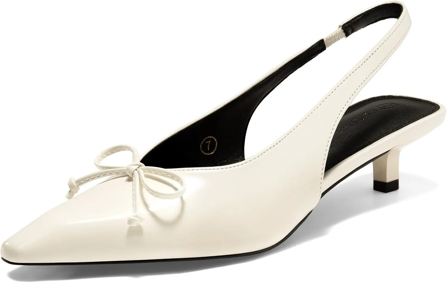 Coutgo Womens Slingback Kitten Low Heels Dress Shoes Closed Pointed Toe Bow Tie Slip on Office Work Pumps