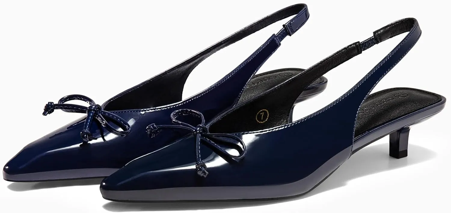 Coutgo Womens Slingback Kitten Low Heels Dress Shoes Closed Pointed Toe Bow Tie Slip on Office Work Pumps