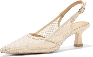 Coutgo Women's Slingback Kitten Low Heels Mesh Pumps Closed Pointed Toe Wedding Work Dress Shoes