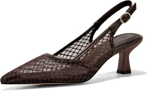 Coutgo Women's Slingback Kitten Low Heels Mesh Pumps Closed Pointed Toe Wedding Work Dress Shoes