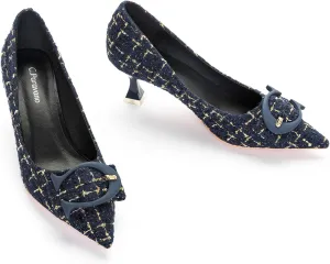C.PARAVANO Women's Pumps I Navy Low Heels for Women I Kitten Heels for Women I Womens Designer Pumps I Party Shoes for Women (Navy Multi,Size 8)