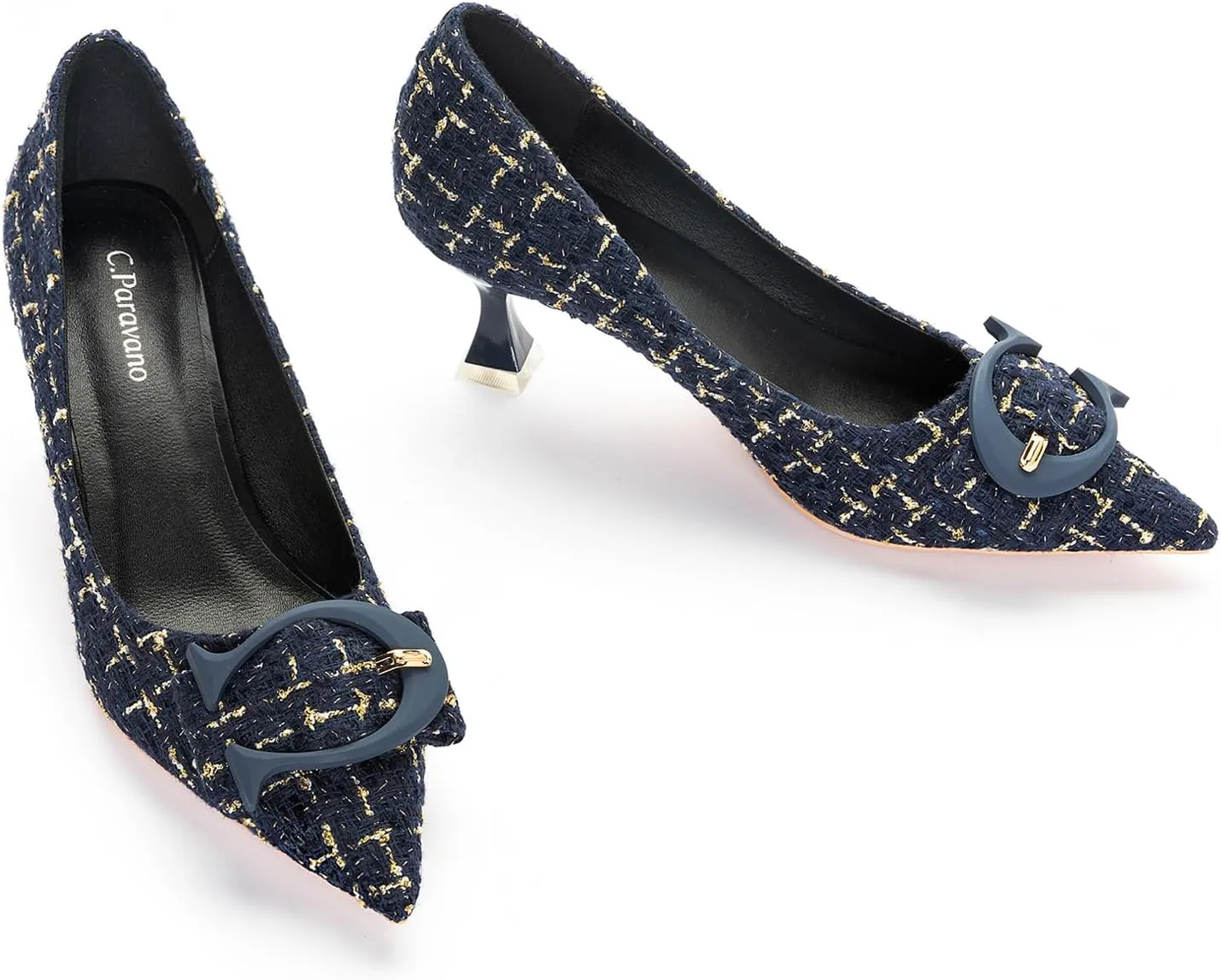 C.PARAVANO Women's Pumps I Navy Low Heels for Women I Kitten Heels for Women I Womens Designer Pumps I Party Shoes for Women (Navy Multi,Size 8)
