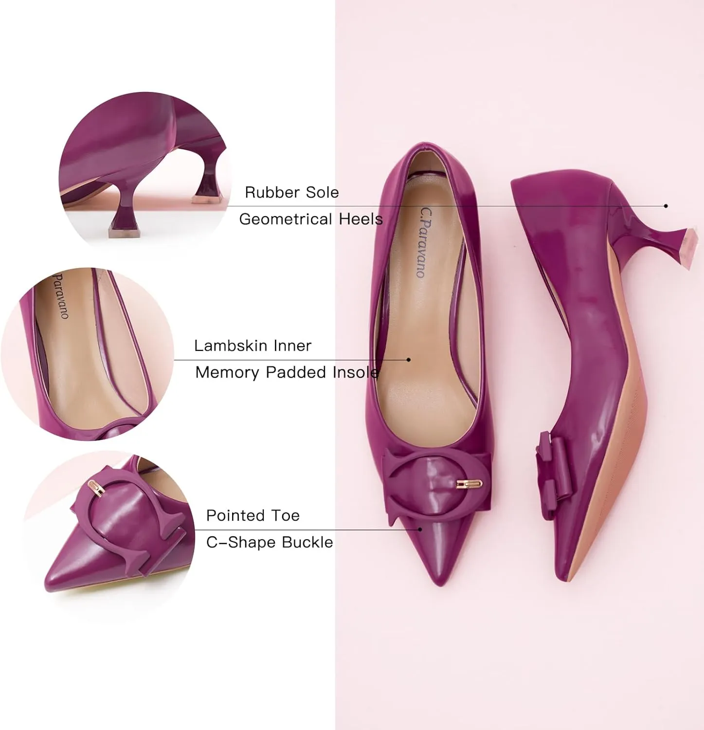 C.Paravano Women's Pumps | Low Heel Designer Shoes | Kitten Heels Womens Short Heels | Leather Pumps