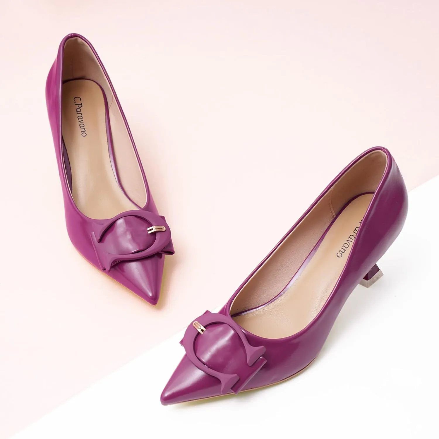 C.Paravano Women's Pumps | Low Heel Designer Shoes | Kitten Heels Womens Short Heels | Leather Pumps