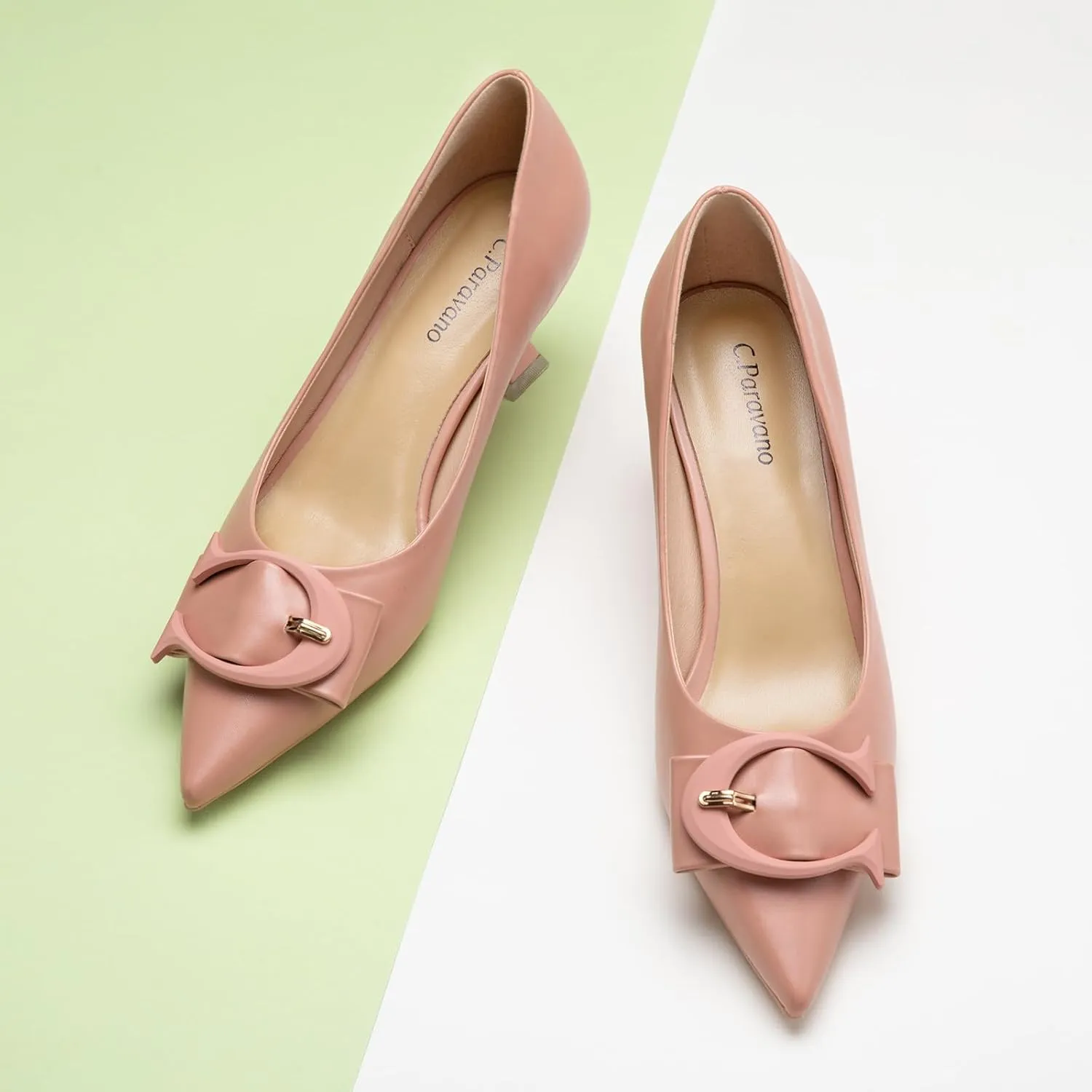 C.Paravano Women's Pumps | Low Heel Designer Shoes | Kitten Heels Womens Short Heels | Leather Pumps