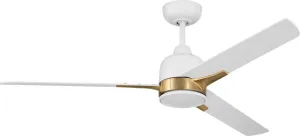 Craftmade FUL52WSB3 Fuller 52" Ceiling Fan with LED Lights & Wall Control, White/Satin Brass