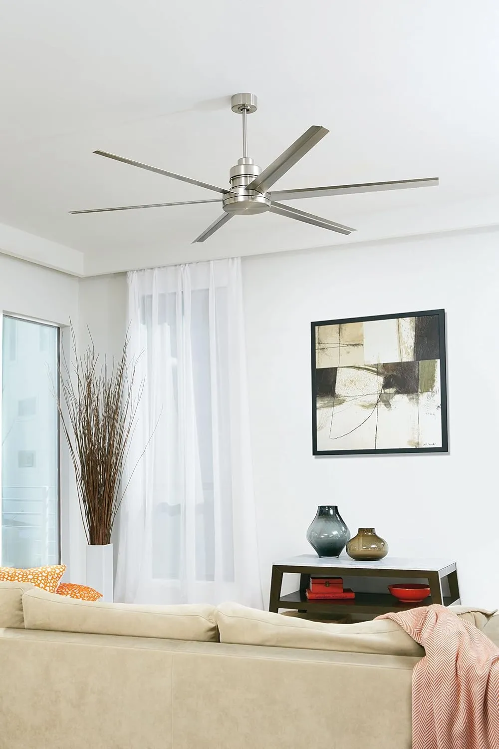 Craftmade MND54BNK3 Mondo Outdoor Metal Blade Ceiling Fan with Remote 54" Industrial Fan for Patio, Brushed Nickel
