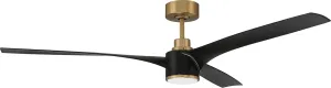 Craftmade PHB60FBSB3 Phoebe 60" Damp-Rated Ceiling Fan with LED Lights and Remote, Flat Black/Satin Brass
