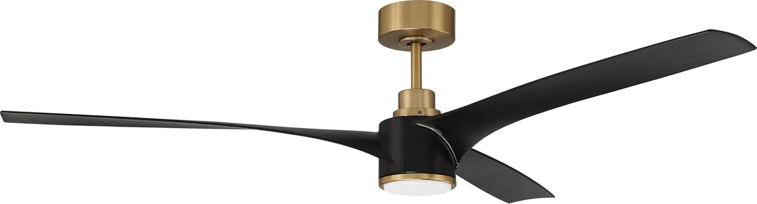 Craftmade PHB60FBSB3 Phoebe 60" Damp-Rated Ceiling Fan with LED Lights and Remote, Flat Black/Satin Brass