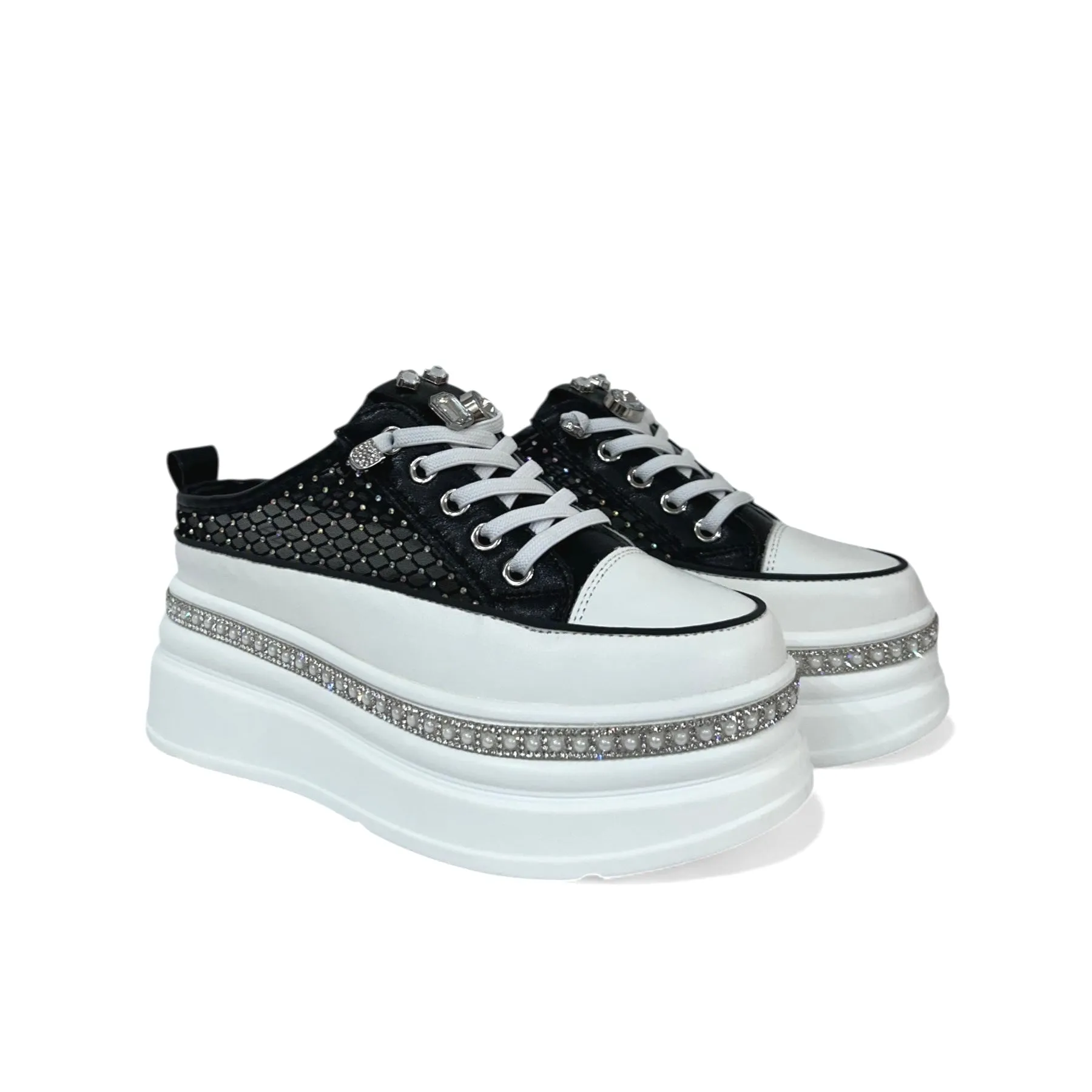 Crystal-Studded Slip-On Platform Sneakers