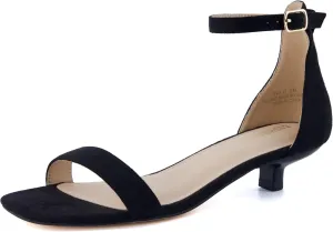 CUSHIONAIRE Solo Women’s Kitten Heel Dress Sandal – 1 Band Ankle Strap Heel with Cushioned Footbed & Faux Suede Upper