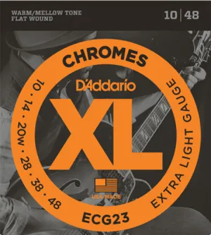 D'Addario Chromes Flat Wound, Extra Light, 10-48 Electric Guitar Strings - ECG23-3D
