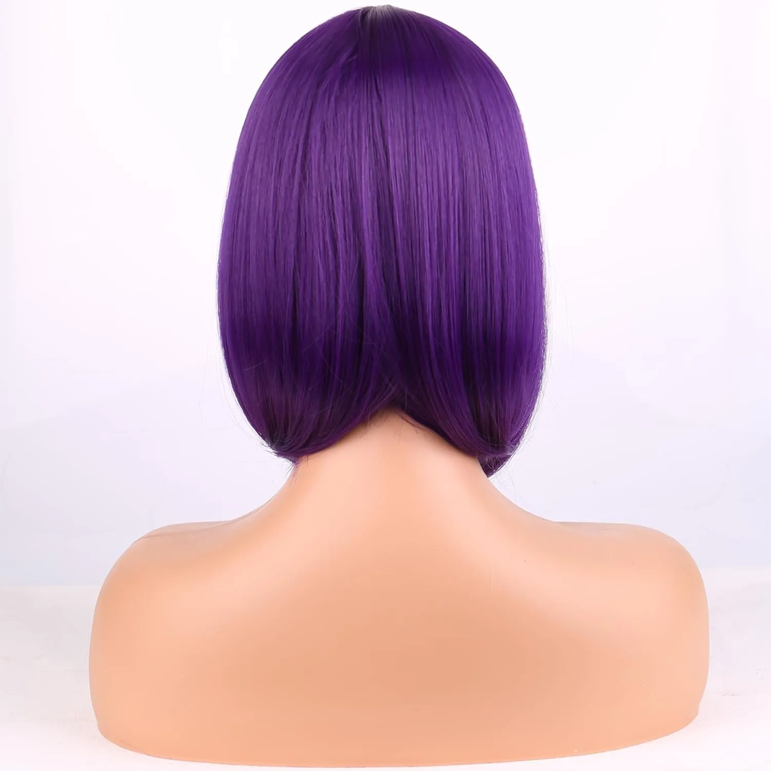 Dark Purple Wigs for Women Girls Short Purple Bob Wig Short Straight With Flat Bangs Heat Resistant Synthetic Wigs for Cosplay Costume Party