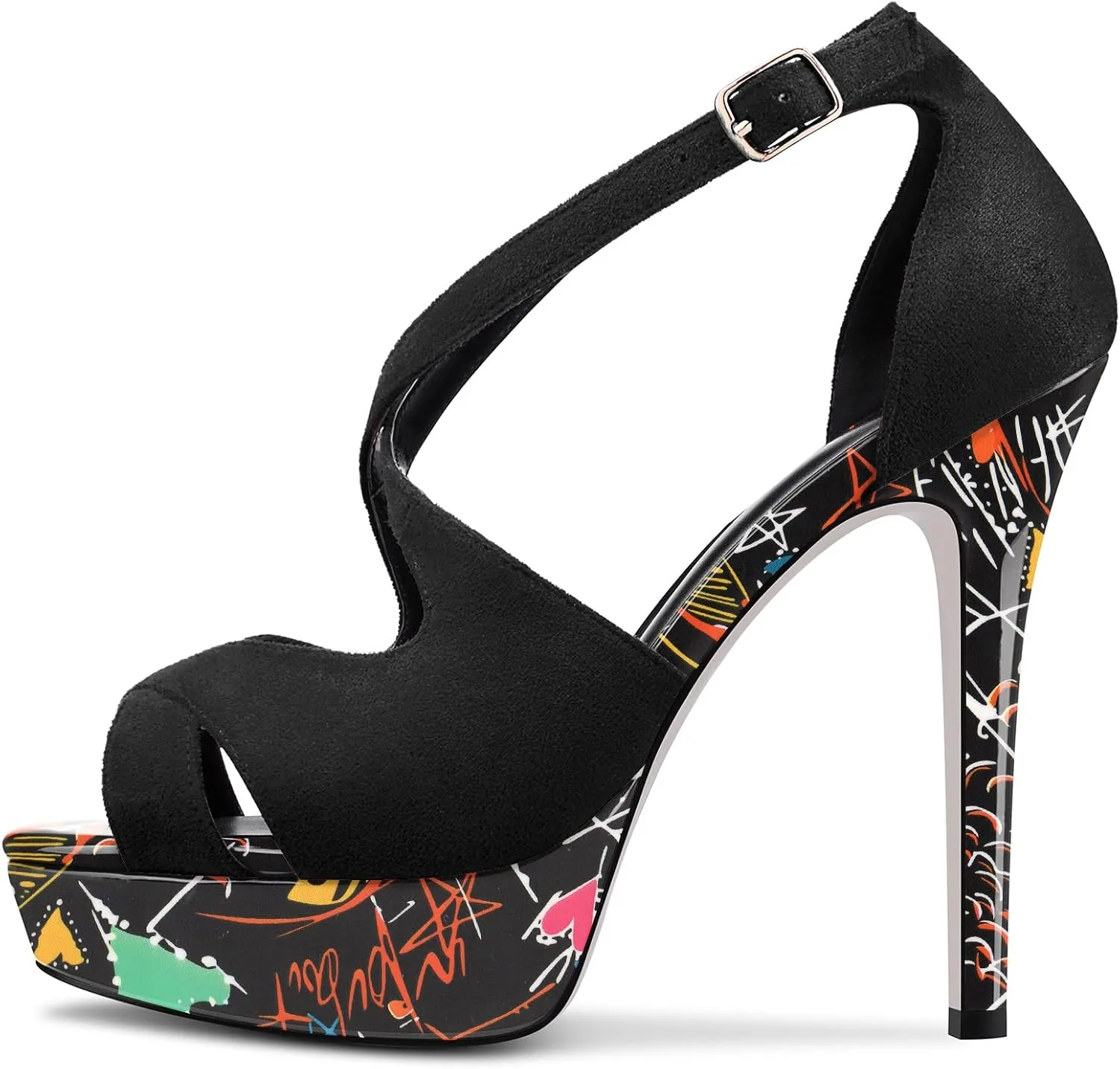 DearOnly Women Platform Stiletto High Heel Peep Open Toe Pumps Cross-Strap Ankle Strap Wedding Cute Shoes