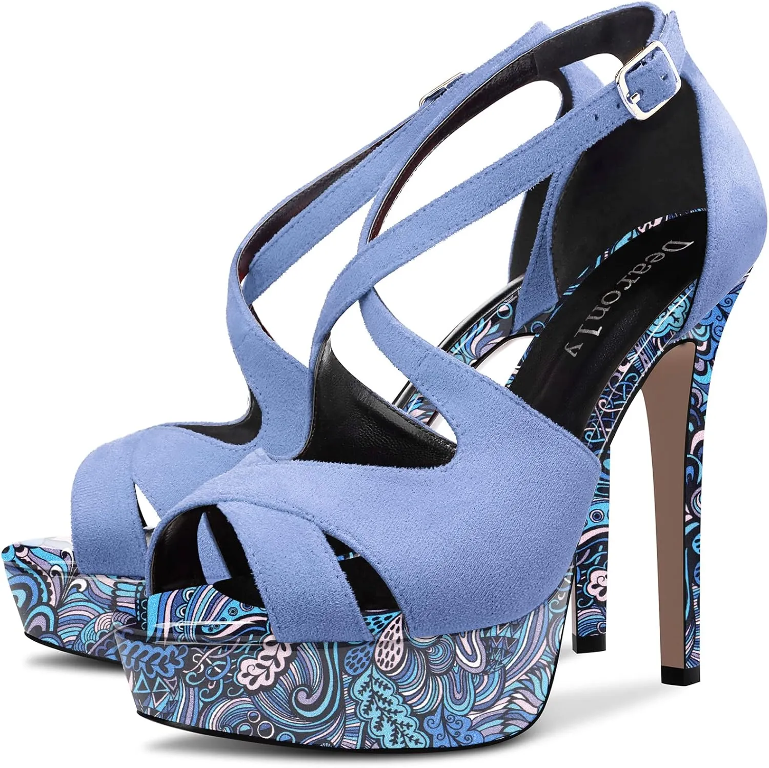 DearOnly Women Platform Stiletto High Heel Peep Open Toe Pumps Cross-Strap Ankle Strap Wedding Cute Shoes