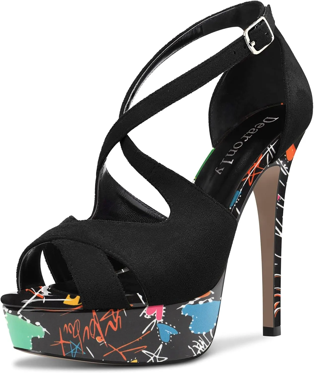 DearOnly Women Platform Stiletto High Heel Peep Open Toe Pumps Cross-Strap Ankle Strap Wedding Cute Shoes