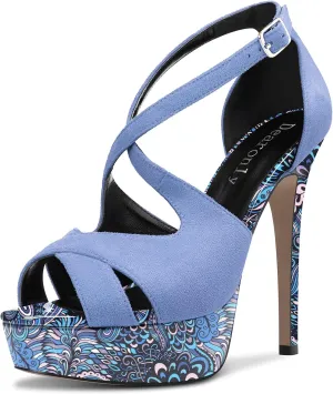 DearOnly Women Platform Stiletto High Heel Peep Open Toe Pumps Cross-Strap Ankle Strap Wedding Cute Shoes