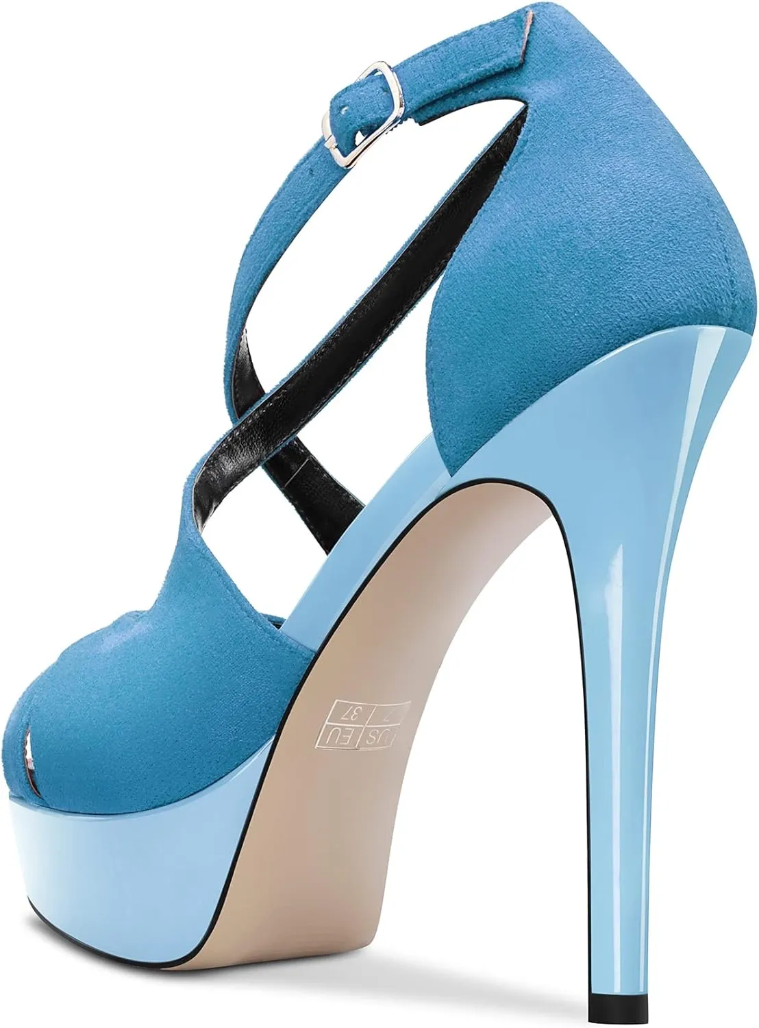 DearOnly Women Platform Stiletto High Heel Peep Open Toe Pumps Cross-Strap Ankle Strap Wedding Cute Shoes