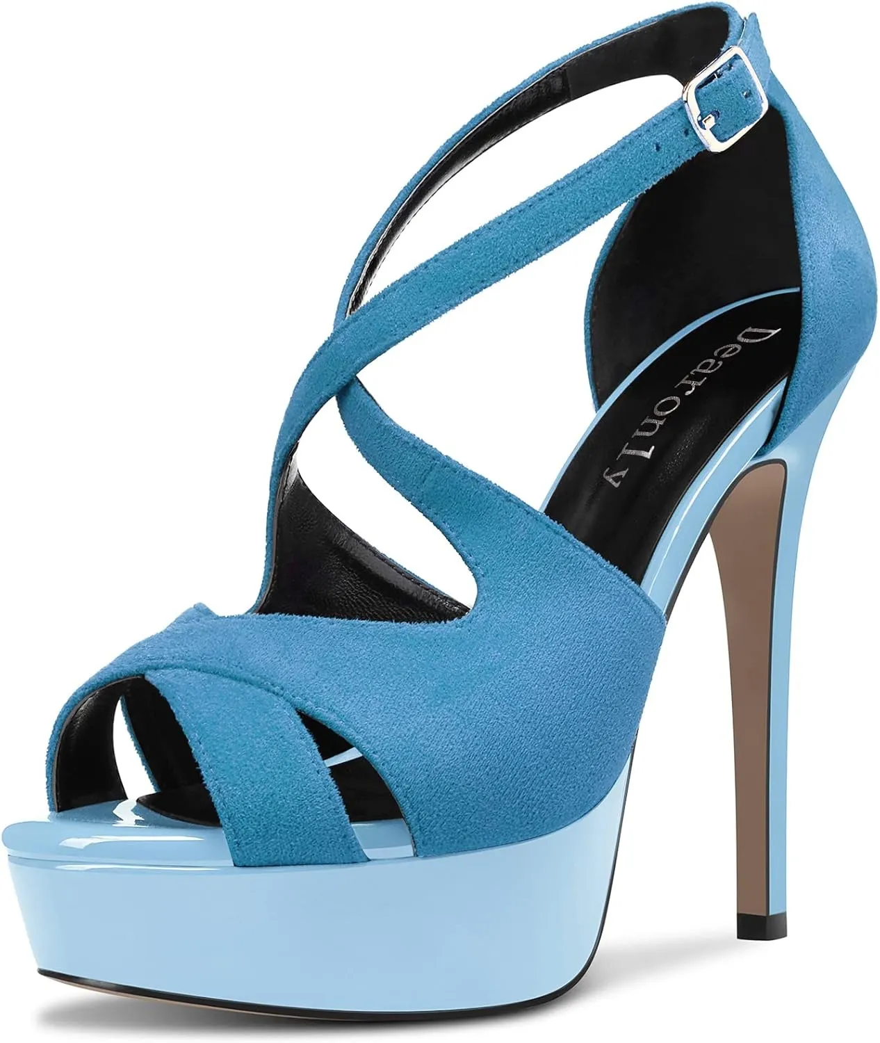 DearOnly Women Platform Stiletto High Heel Peep Open Toe Pumps Cross-Strap Ankle Strap Wedding Cute Shoes