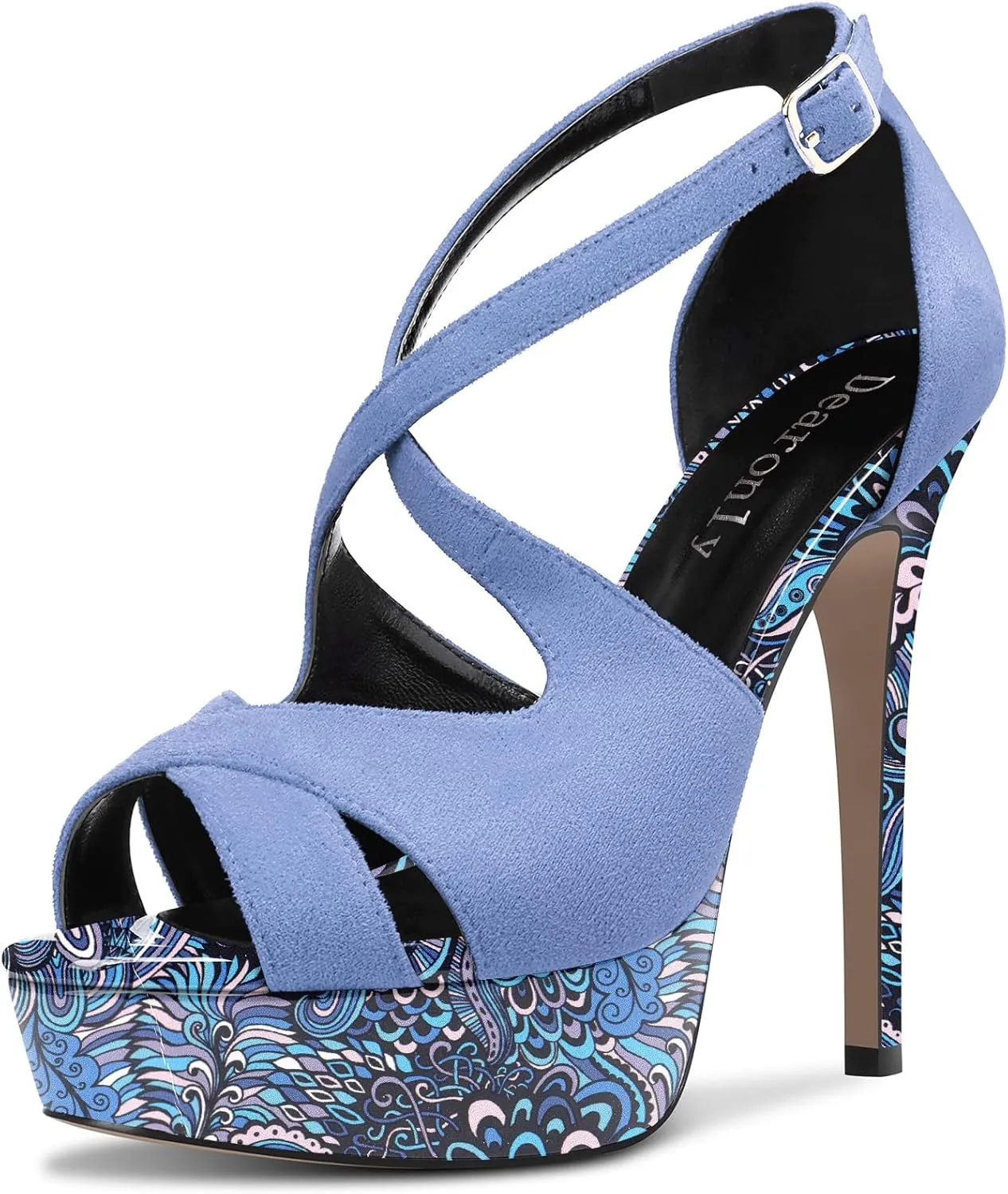 DearOnly Women Platform Stiletto High Heel Peep Open Toe Pumps Cross-Strap Ankle Strap Wedding Cute Shoes
