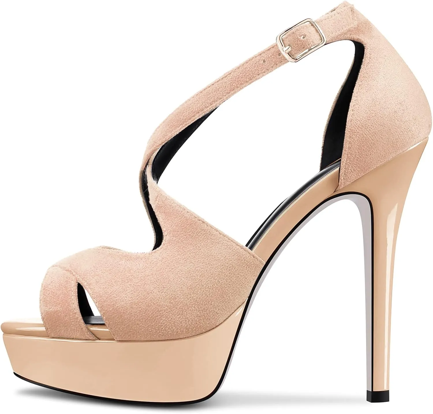 DearOnly Women Platform Stiletto High Heel Peep Open Toe Pumps Cross-Strap Ankle Strap Wedding Cute Shoes