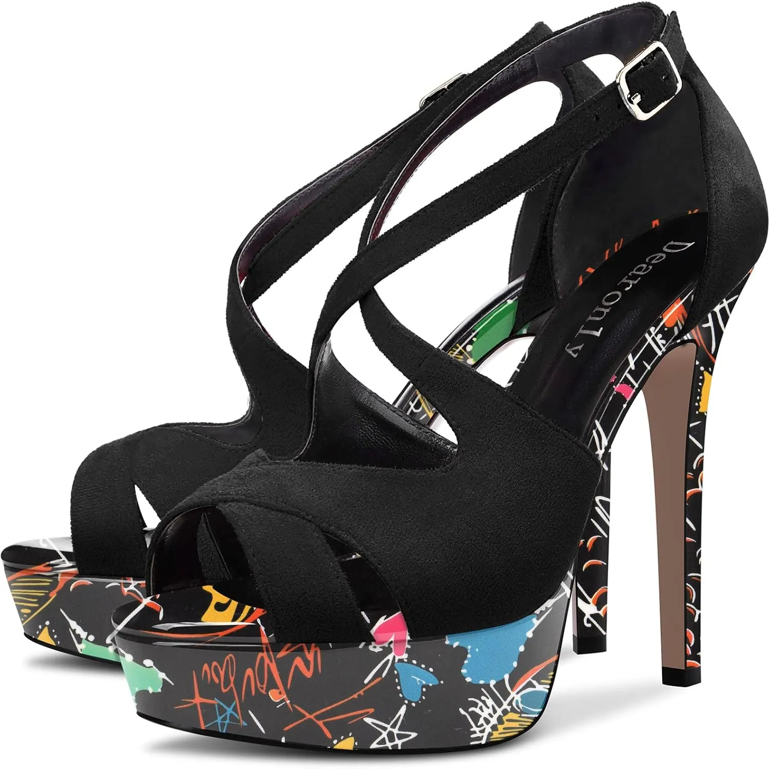 DearOnly Women Platform Stiletto High Heel Peep Open Toe Pumps Cross-Strap Ankle Strap Wedding Cute Shoes