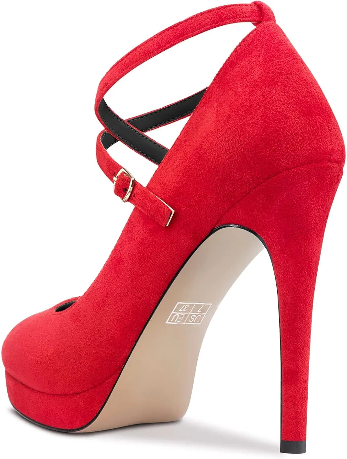 DearOnly Womens Platform Heel Pumps Closed Toe Ankle Strap Stiletto High Heel Suede Bridal Wedding Dress Shoes 5 Inch